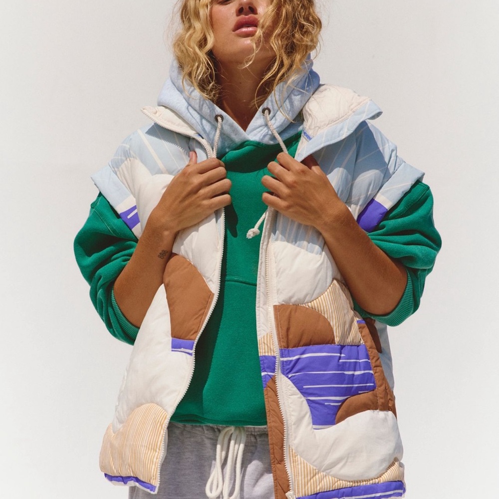 Free People Multicolor Patchwork Vest In A Bubble Conversational Blue Ground